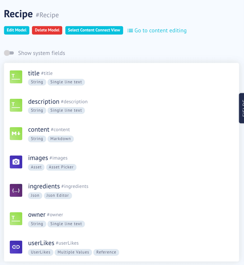 Recipe Model in GraphCMS