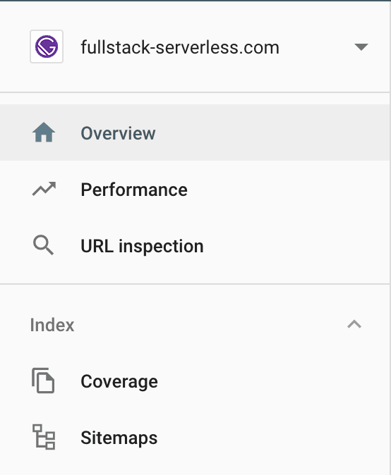 Google search console sidebar.